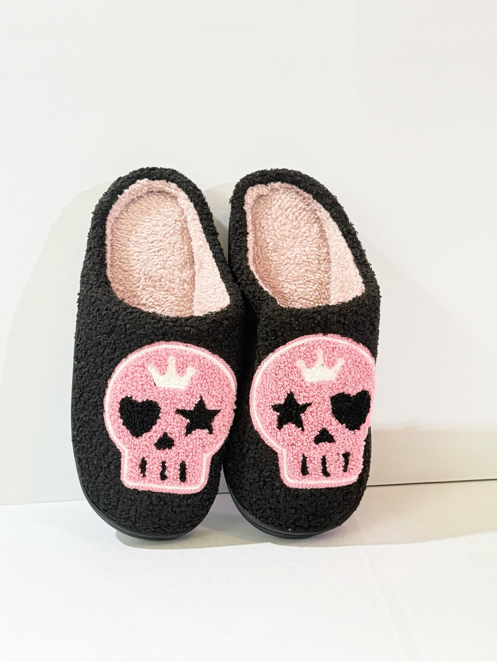 Cozy Black & Pink Skull Slippers